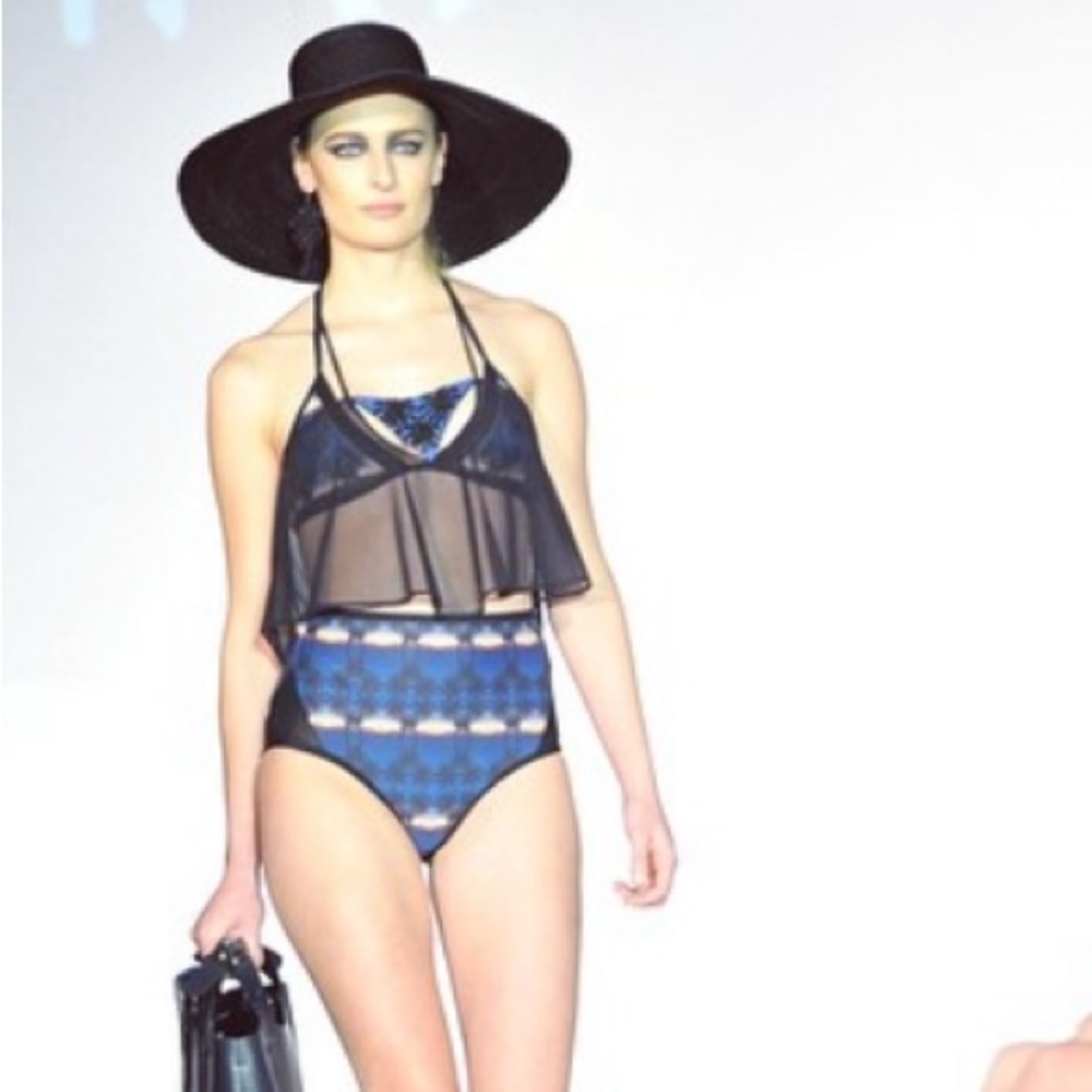 Hand beaded mesh flounce top